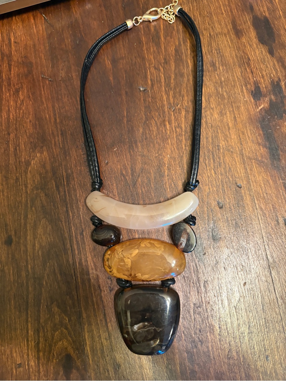 Statement Multistone Resin Pendant Necklace in Cream, Amber & Black - Picture 3 of 8